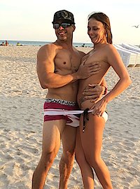 Sweet brunette is having a beach party